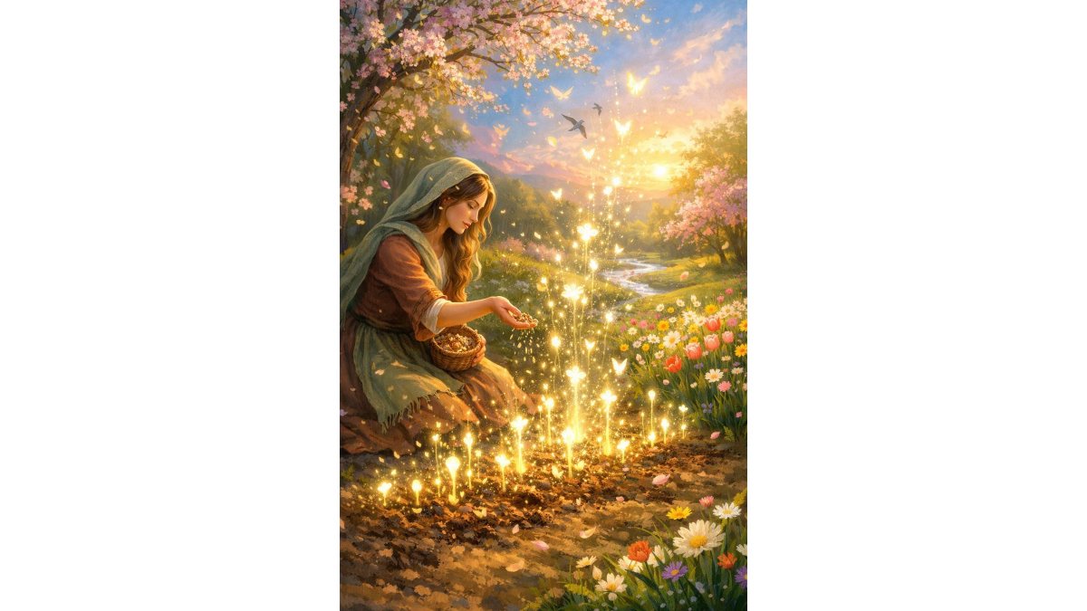 Takács Mária: A fény magvai című novella illusztrációja a Múzsák Könyvtárában