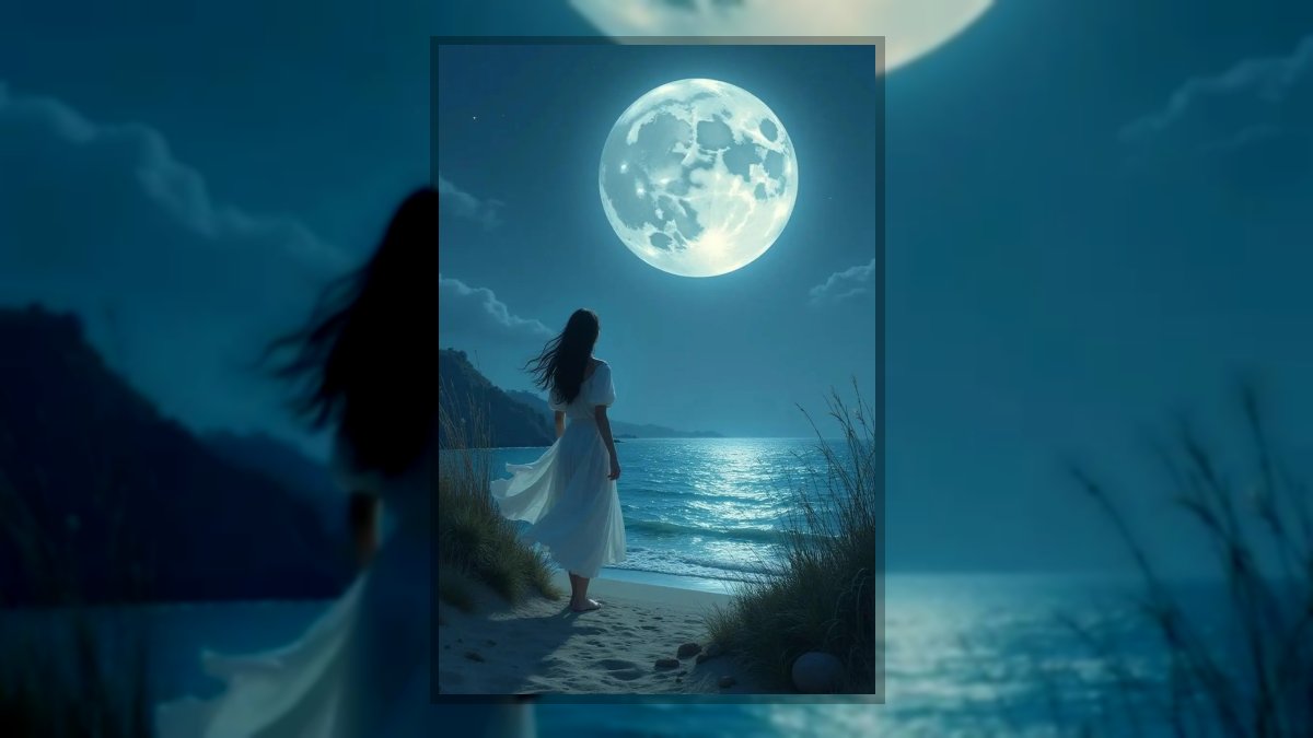 Gábor Edit: A Hold című vers illusztrációja a Múzsák Könyvtárában