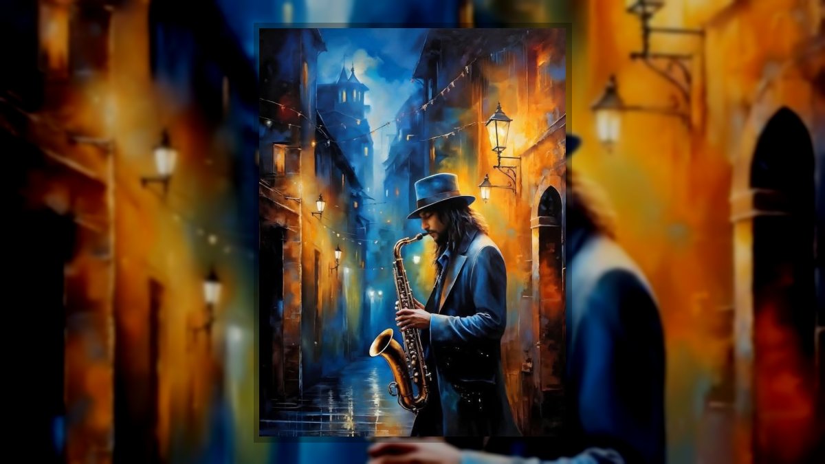 Bandics Zsuzsanna: A szaxofon hangja című vers illusztrációja a Múzsák Könyvtárában