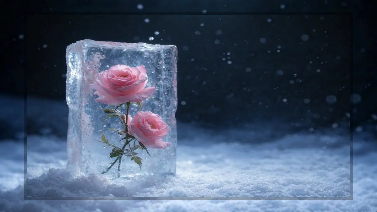 Gábor Edit: Rózsák jégbefagyva című vers illusztrációja a Múzsák Könyvtárában