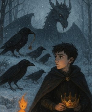 Varga-Ipacs Eszter: Sárkányok Hercege - Varjak hava első fejezet című mese illusztrációja a Múzsák Könyvtárában