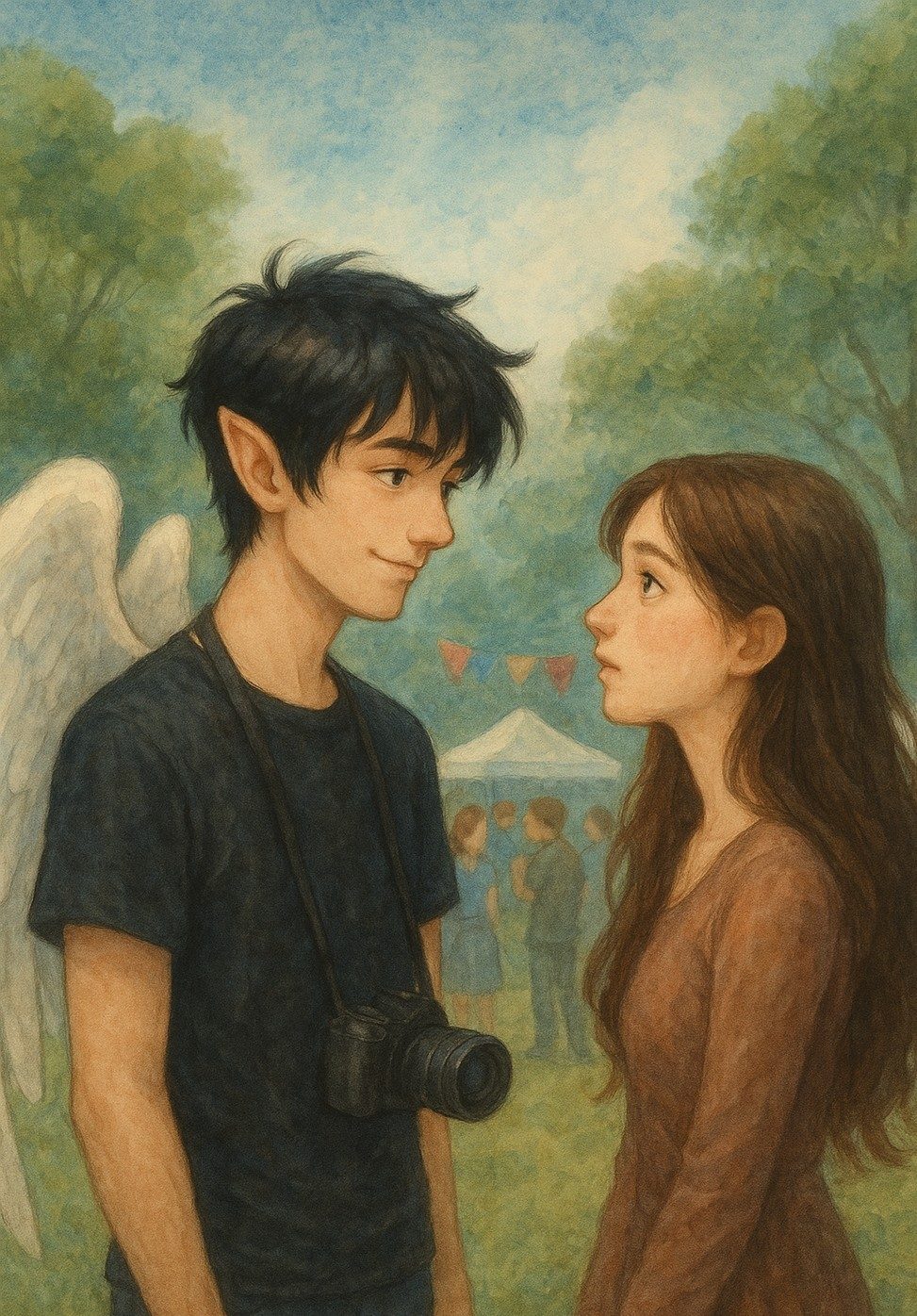 Varga-Ipacs Eszter: Beleszerettem egy angyalba című novella illusztrációja a Múzsák Könyvtárában.