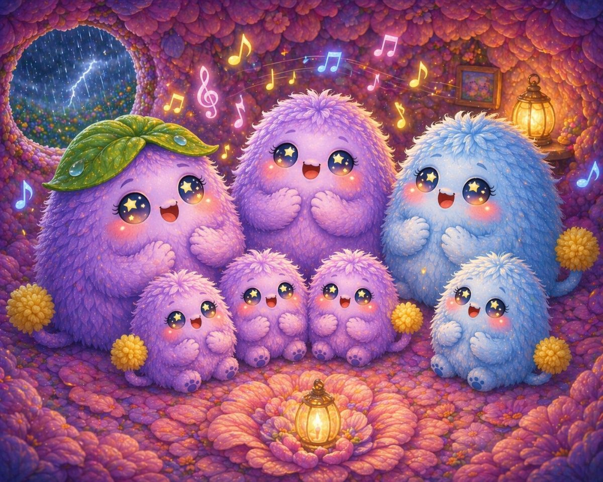 Aurora Amelia Joplin: Pamcsi család – A Pamcsik és az első vihar című mese illusztrációja a Múzsák Könyvtárában