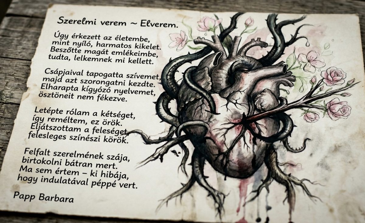 Papp Barbara: Szerelmi verem című vers illusztrációja a Múzsák Könyvtárában