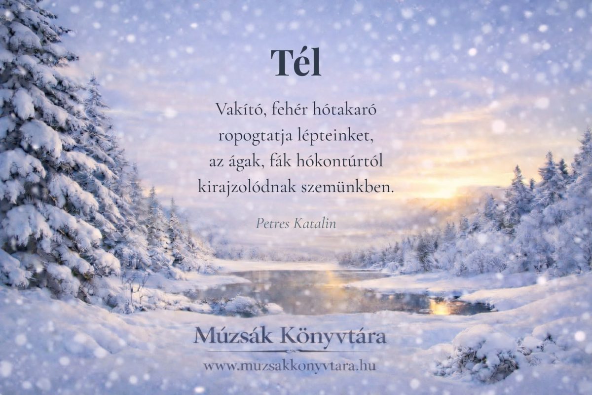 Petres Katalin: Téli négysoros című vers illusztrációja a Múzsák Könyvtárában