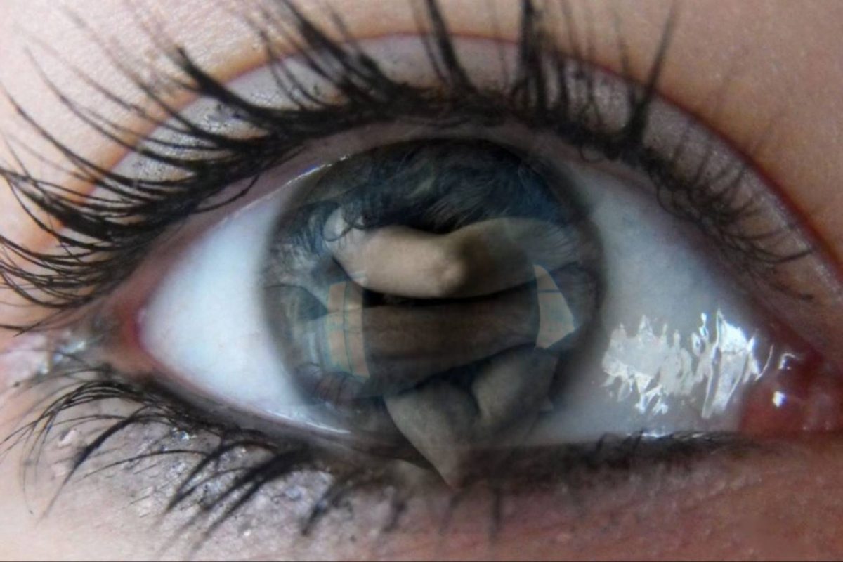 Takács Mária: Szemed tükrében című vers illusztrációja a Múzsák Könyvtárában