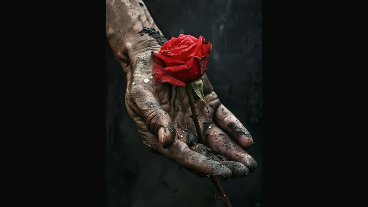 Soósné Balassa Eszter: Egy szál vörös rózsa című vers illusztrációja a Múzsák Könyvtárában