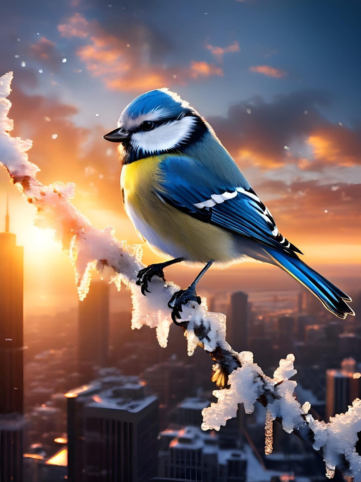 Gani Zsuzsa: Cinege ült havas ágon című vers illusztrációja a Múzsák Könyvtárában