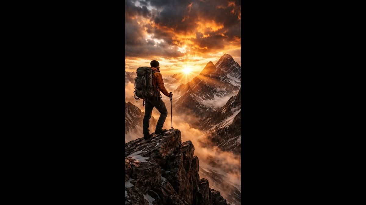 Vasasné Koszla Beáta: Hegytetőn című vers illusztrációja a Múzsák Könyvtárában