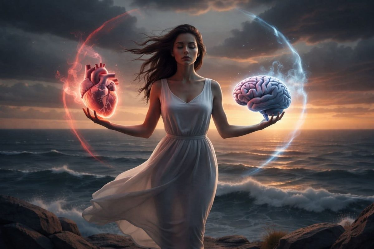 Soósné Balassa Eszter: Szív vagy az elme győz című vers illusztrációja a Múzsák Könyvtárában