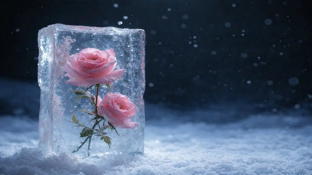 Gábor Edit: Rózsák jégbefagyva című vers illusztrációja a Múzsák Könyvtárában