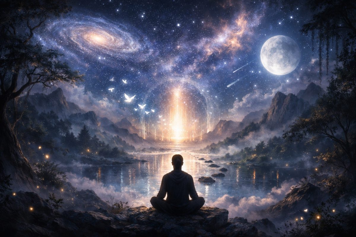 Elias Axel Reid: A láthatón túl című vers illusztrációja a Múzsák Könyvtárában