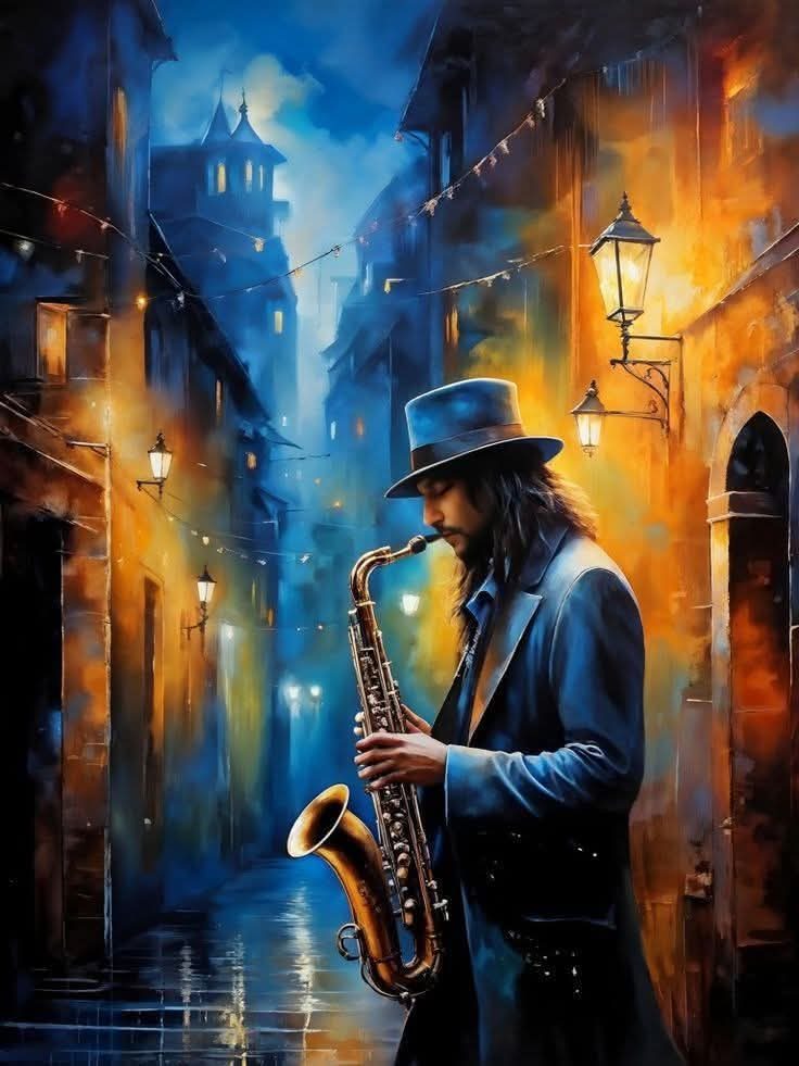 Bandics Zsuzsanna: A szaxofon hangja című vers illusztrációja a Múzsák Könyvtárában