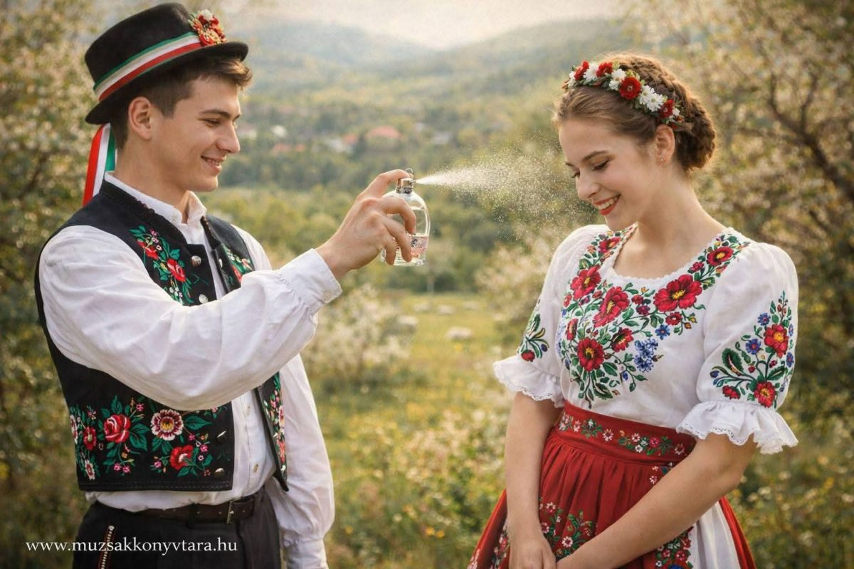 Bandics Zsuzsanna: Locsolóvers című vers illusztrációja a Múzsák Könyvtárában