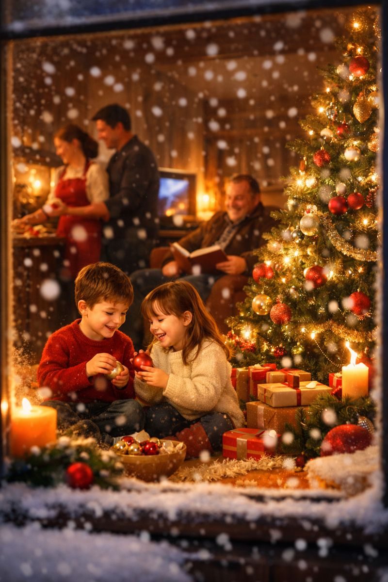 Elias Axel Reid: A régi karácsony fényei című vers illusztrációja a Múzsák Könyvtárában